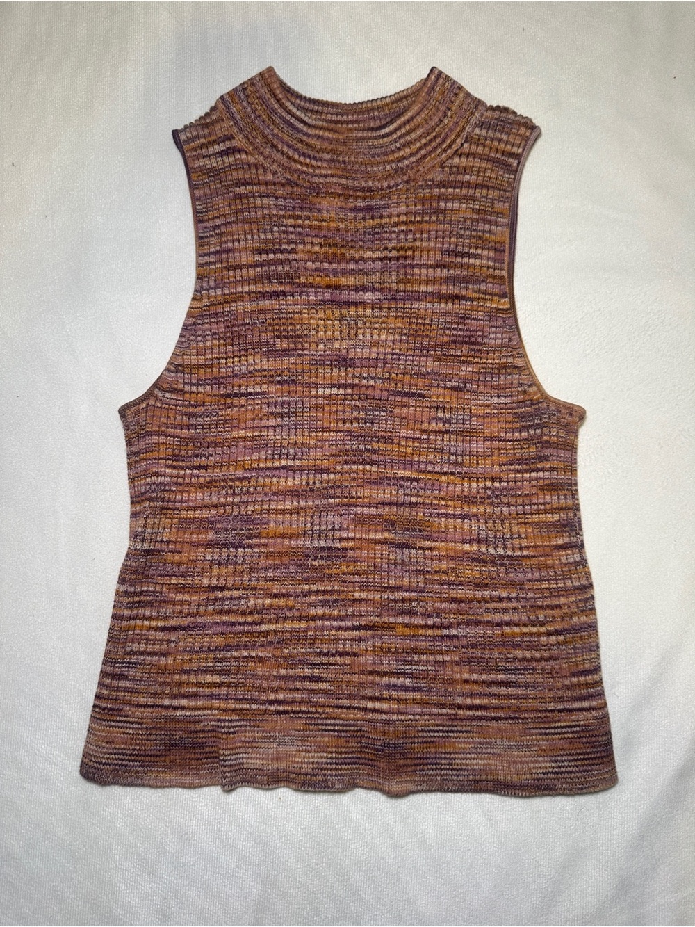 Sun & Shadow Space Dye Mock Neck Ribbed Sweater Tank Top Size M